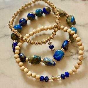 Set of 3 Lapis & Wood Bracelets - Boho Jewellery #50